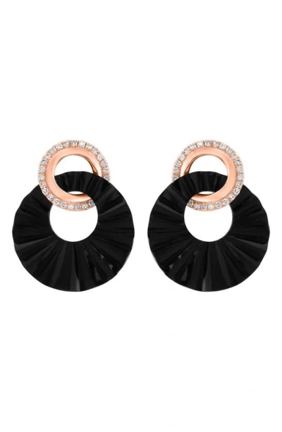 Effy 14k Rose Gold Diamond Pavé & Onyx Double Link Drop Earrings In Black