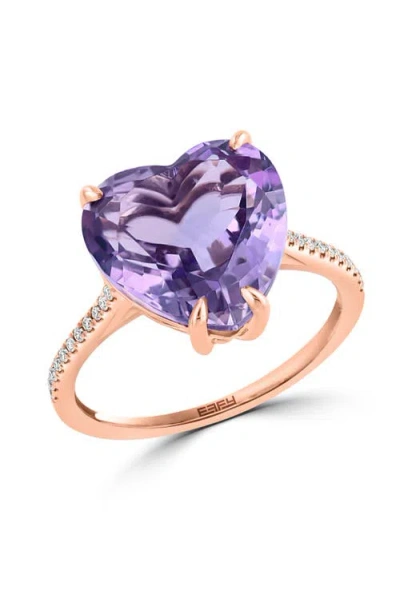 Effy 14k Rose Gold Diamond, Pink Amethyst Heart Ring In White