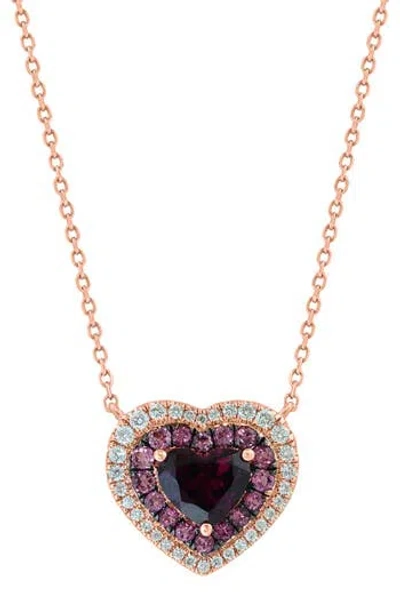 Effy 14k Rose Gold Diamond, Rhodolite & Garnet Heart Pendant Necklace