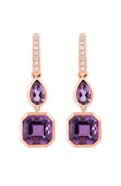 Effy 14k Rose Gold Diamond,amethyst Earrings