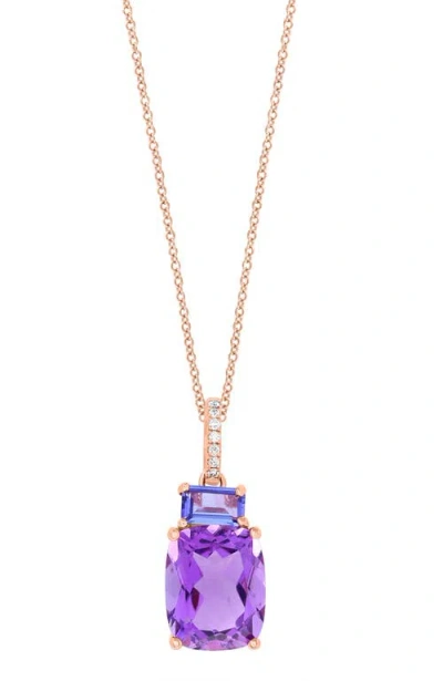 Effy 14k Rose Gold Diamond,amethyst,tanzanite Pendant