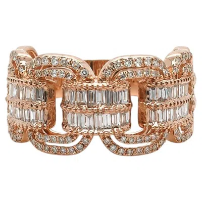 Pre-owned Effy 14k Rose Gold Duo Baguette And Round Diamond Ring In Red
