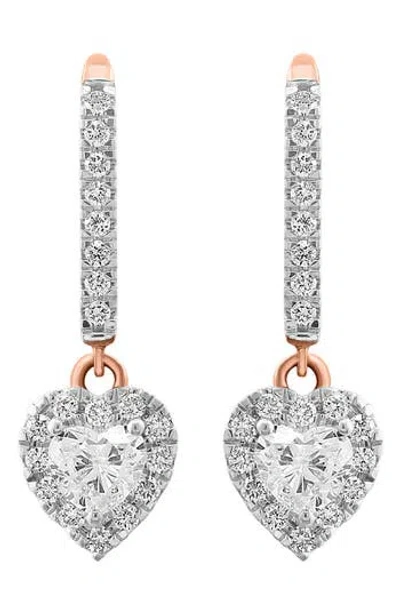 Effy 14k Rose Gold Lab Created Diamond Heart Drop Earrings In White