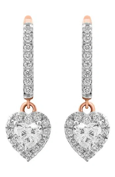 Effy 14k Rose Gold Lab Created Diamond Heart Drop Earrings In White/rose Gold