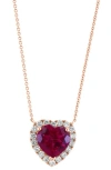 Effy 14k Rose Gold Lab Created Ruby & Lab Created Diamond Heart Pendant Necklace In Red