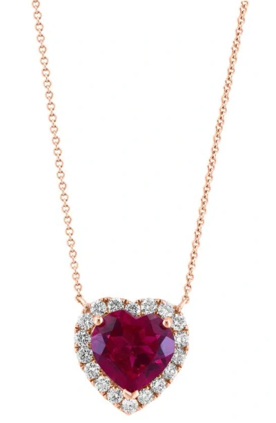 Effy 14k Rose Gold Lab Created Ruby & Lab Created Diamond Heart Pendant Necklace In Red