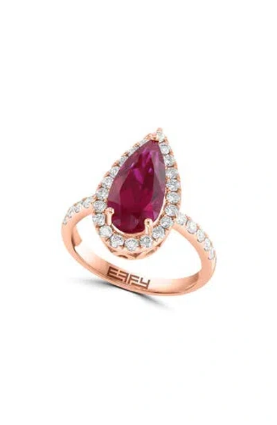 Effy 14k Rose Gold Lab Created Ruby & Lab Created Diamond Ring In Red