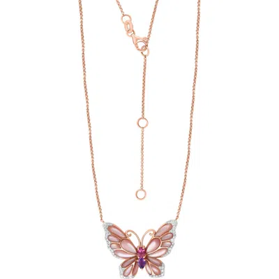 Effy 14k Rose Gold Mother-of-pearl, Amethyst, Pink Tourmaline & Diamond Butterfly Pendant Necklace