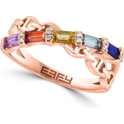 Effy 14k Rose Gold Multicolor Sapphire & Diamond Ring