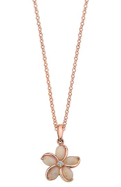 Effy 14k Rose Gold Opal & Diamond Flower Pendant Necklace
