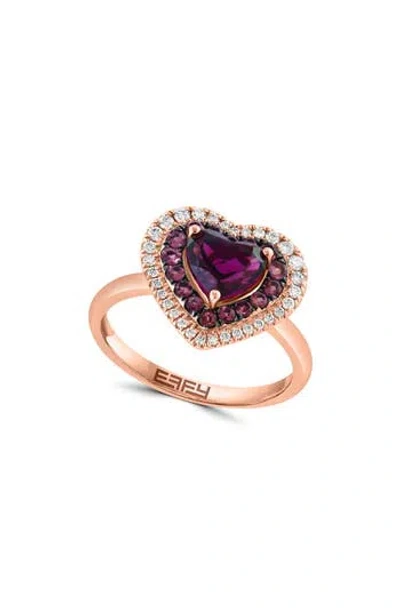 Effy 14k Rose Gold Pink Tourmaline & Diamond Halo Rhodolite Garnet Heart Ring
