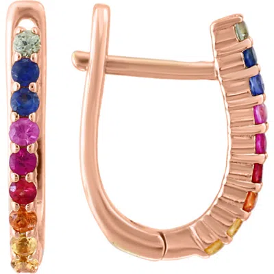 Effy 14k Rose Gold Plated Multi Sapphire & Diamond Huggie Hoop Earrings