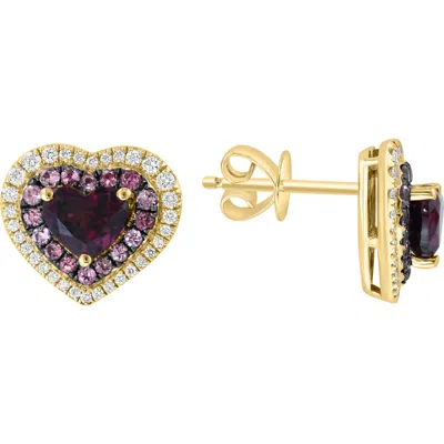 Effy 14k Rose Gold Rhodolite Garnet, Tourmaline & Diamond Heart Stud Earrings