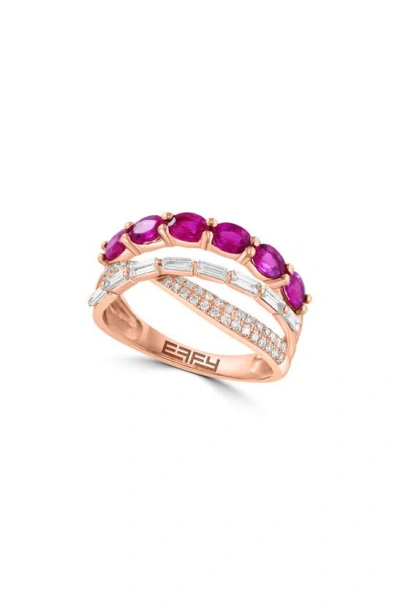 Effy 14k Rose Gold Ruby & Diamond Ring In Pink
