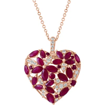 Effy 14k Rose Gold Ruby Heart Of Romance Pendant In Red