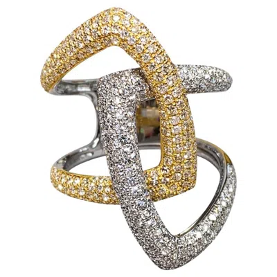 Pre-owned Effy 14k Two Tone Large Interlocking Diamond Ring Sz 6.75 In Multi