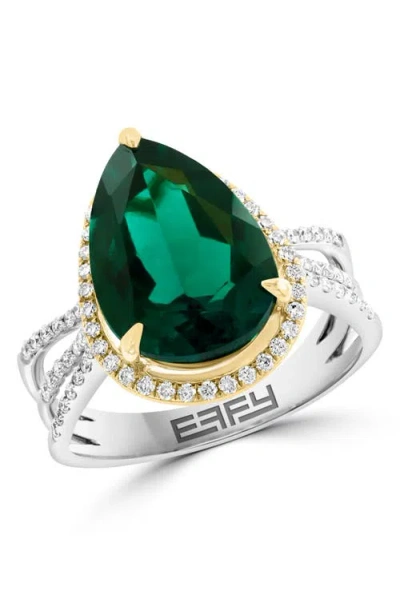 Effy 14k White & Yellow Gold Lab Grown Diamond & Lab Grown Emerald Pear Ring In Red