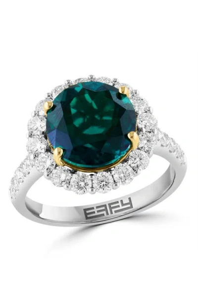 Effy 14k White & Yellow Gold Lab Grown Diamond & Lab Grown Emerald Statement Ring In Orange