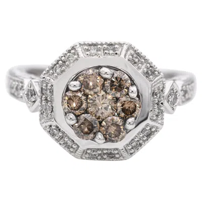 Pre-owned Effy 14k White Gold 0.95tcw Colored Diamond Cluster Ring