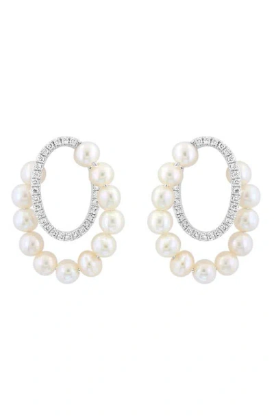 Effy 14k White Gold 3.5mm Freshwater Pearl & Diamond Oval Drop Earrings