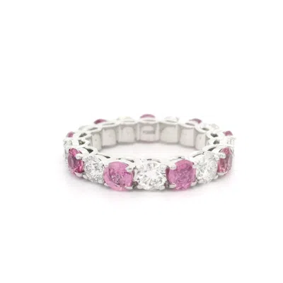 Pre-owned Effy 14k White Gold Alternating 5.25ctw Pink Sapphire Diamond Eternity Band Ring