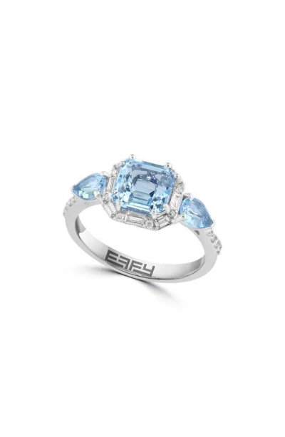 Effy 14k White Gold Aquamarine & Diamond Ring In Blue