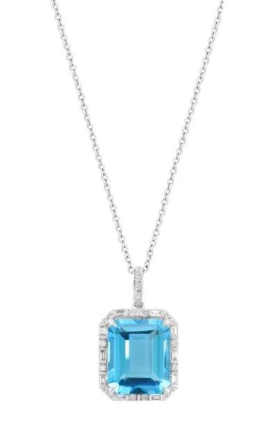 Effy 14k White Gold Blue Topaz & Diamond Halo Pendant Necklace