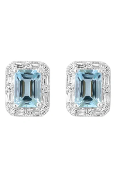 Effy 14k White Gold Diamond & Aquamarine Stud Earrings In Neutral