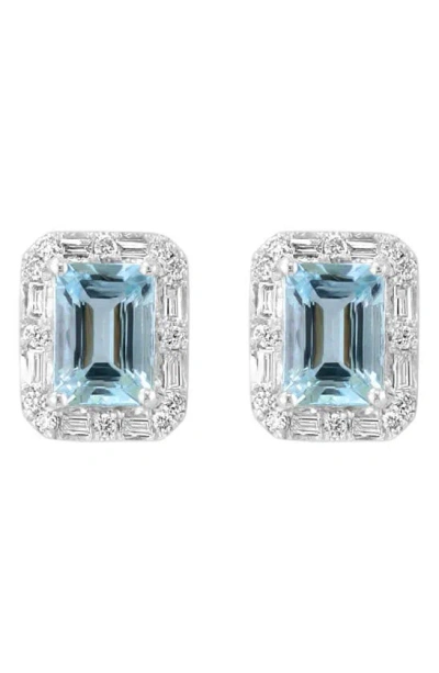 Effy 14k White Gold Diamond & Aquamarine Stud Earrings In Blue