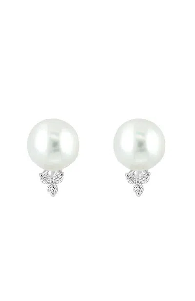 Effy 14k White Gold Diamond & Freshwater Pearl Stud Earrings