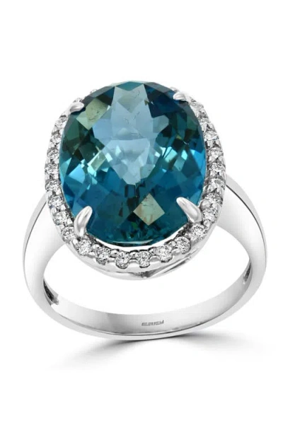 Effy 14k White Gold Diamond & London Blue Topaz Halo Ring In Multi