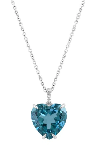 Effy 14k White Gold Diamond & London Blue Topaz Heart Pendant Necklace