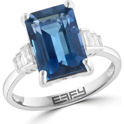 Effy 14k White Gold Diamond & London Blue Topaz Three-stone Ring