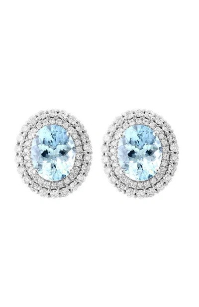 Effy 14k White Gold Diamond Aquamarine Oval Stud Earrings In Multi