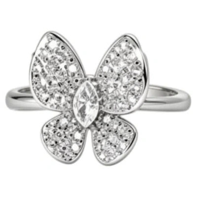 Pre-owned Effy 14k White Gold Diamond Butterfly Ring Estate By