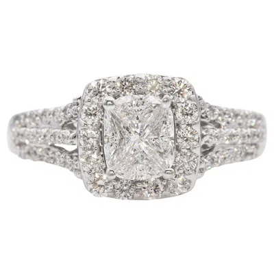 Pre-owned Effy 14k White Gold Diamond Cluster Ring