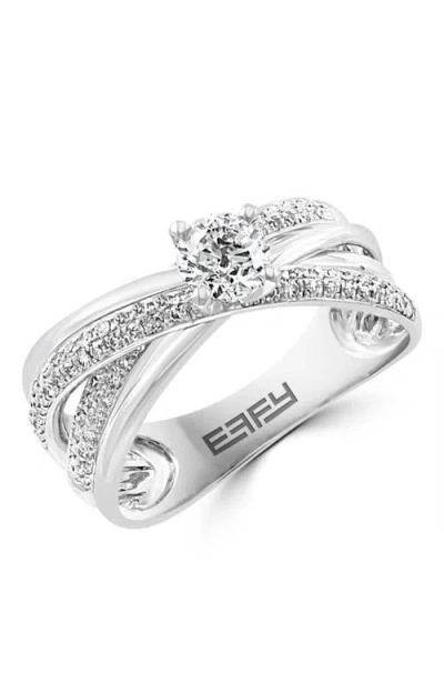 Effy 14k White Gold Diamond Crisscross Bridal Ring Set In Silver