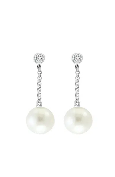 Effy 14k White Gold Diamond Freshwater Pearl Drop Earrings