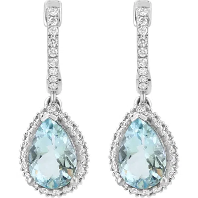 Effy 14k White Gold Diamond Pear Aquamarine Drop Earrings In Blue