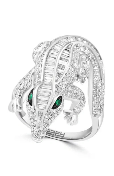 Effy 14k White Gold Diamond,natural Emerald Ring