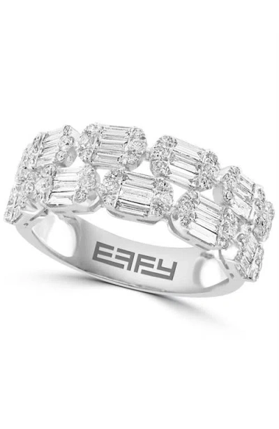 Effy 14k White Gold Double Row Diamond Pave & Baguette Band Ring In Metallic