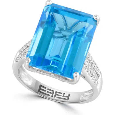 Effy 14k White Gold Emerald Cut Blue Topaz & Diamond Ring In Metallic