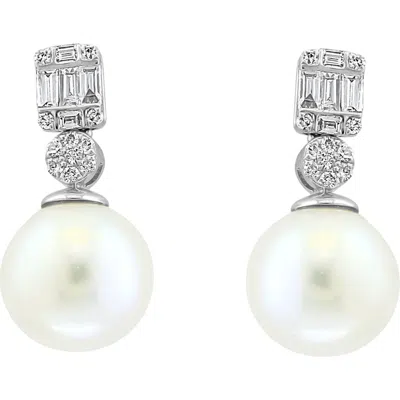Effy 14k White Gold Fresh Water Pearl & Diamond Drop Earrings