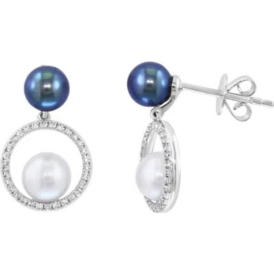 Effy 14k White Gold Freshwater Pearl & Diamond Circle Drop Earrings