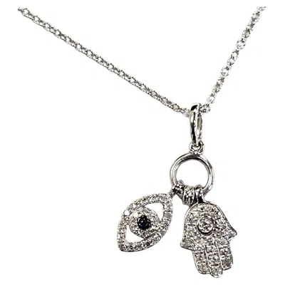 Pre-owned Effy 14k White Gold Hamsa & Evil Eye Necklace 18"