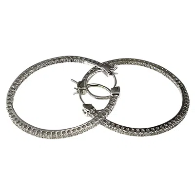 Pre-owned Effy 14k White Gold Inside-out Diamond Hoop Earrings #23621