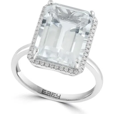 Effy 14k White Gold Large Emerald Cut White Topaz Diamond Halo Ring In Metallic
