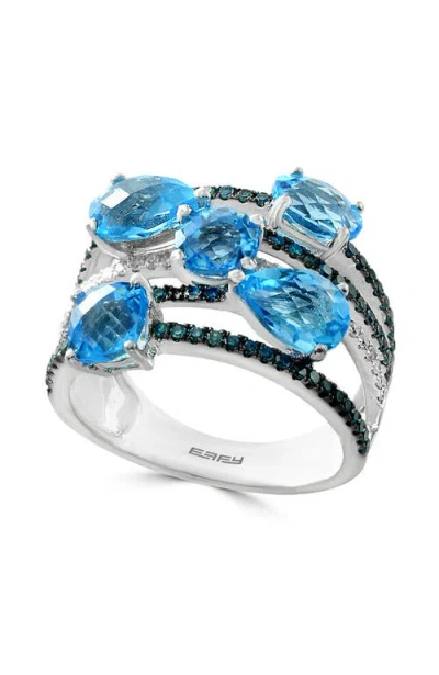 Effy 14k White Gold Layered Blue Topaz & Blue Diamond Ring In Multi