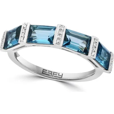 Effy 14k White Gold London Blue Topaz Diamond Bar Band Ring