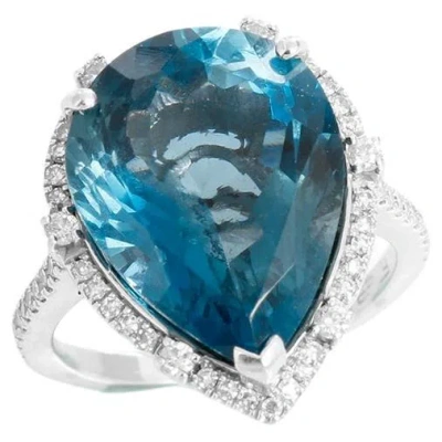 Pre-owned Effy 14k White Gold London Blue Topaz Diamond Ring